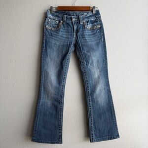 Miss Me Women’s Boot Blue Denim Jeans Embellished Studded Pockets FLAWS D